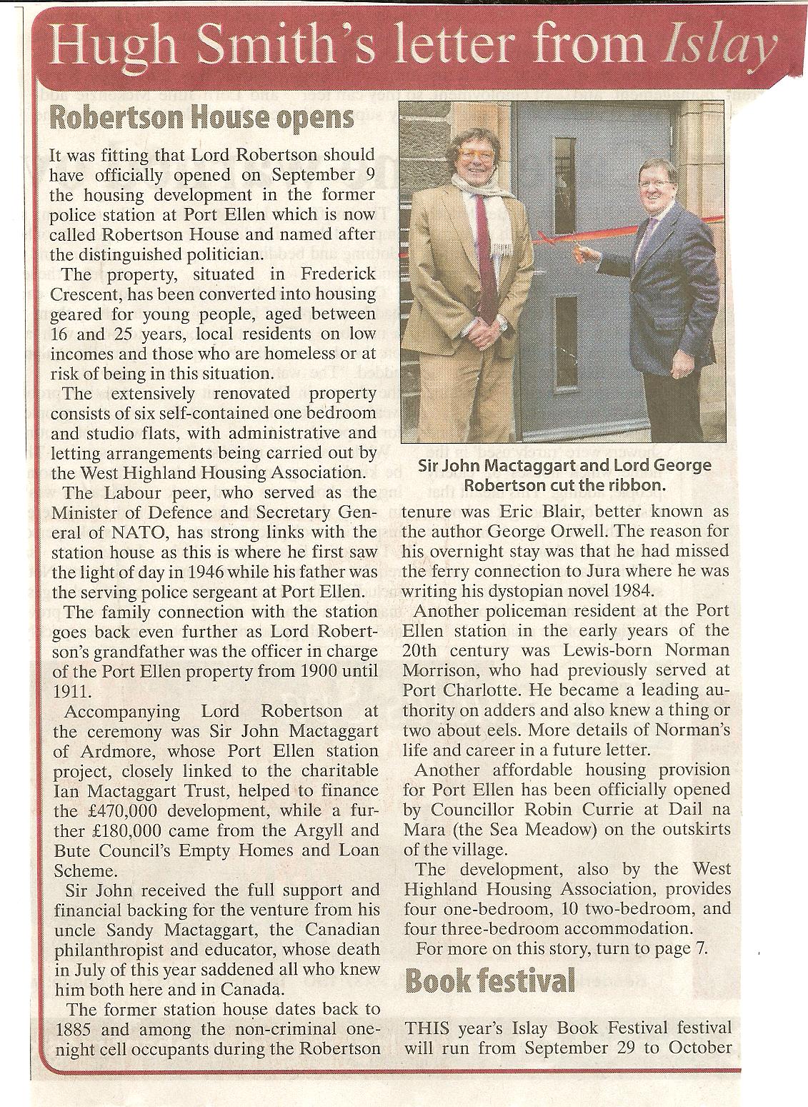 Oban Times Reports Orwell shelter in the cells